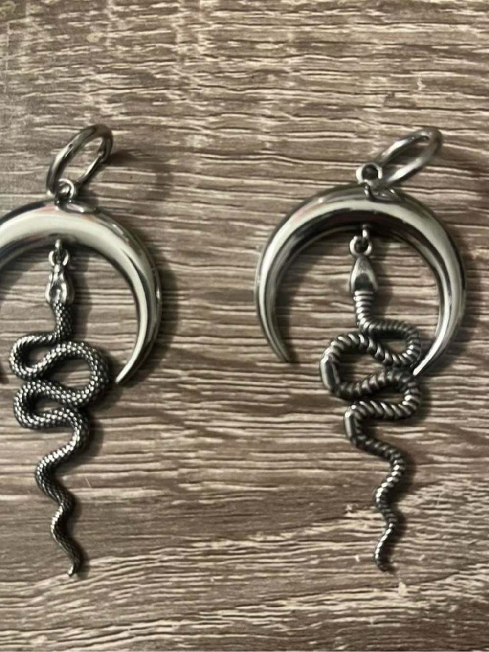 Silver Crescent Moon Snake Pendant Pair